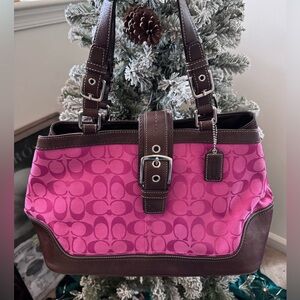 Vintage Coach Fuchsia Hot Pink and Dark Brown Shoulder Bag y2k!